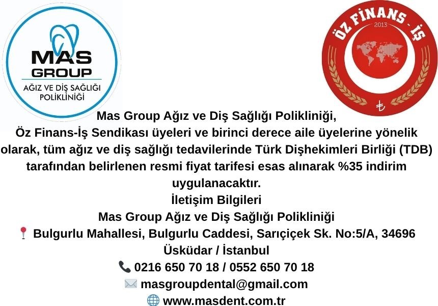 MAS AĞIZ VE DİŞ SAĞLIĞI POLİKLİNİĞİNDEN ÜYELERİMİZE ÖZEL YÜZDE 35 İNDİRİM